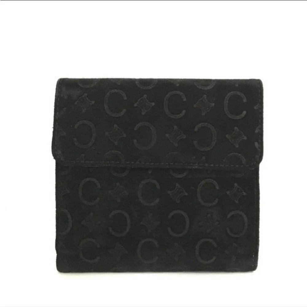 1J1747. CELINE C Macadam Suede Leather Bifold Wallet /